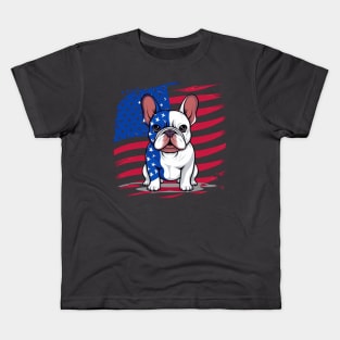 A cartoon French bulldog with American flag Kids T-Shirt